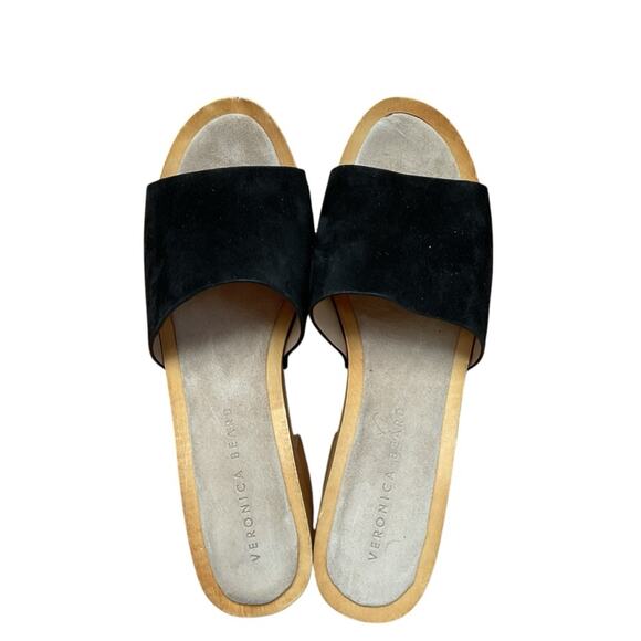 Veronica Beard Hannalee‎ Suede/Wood Clog Platform Sandal  Black 9 - Picture 3 of 8